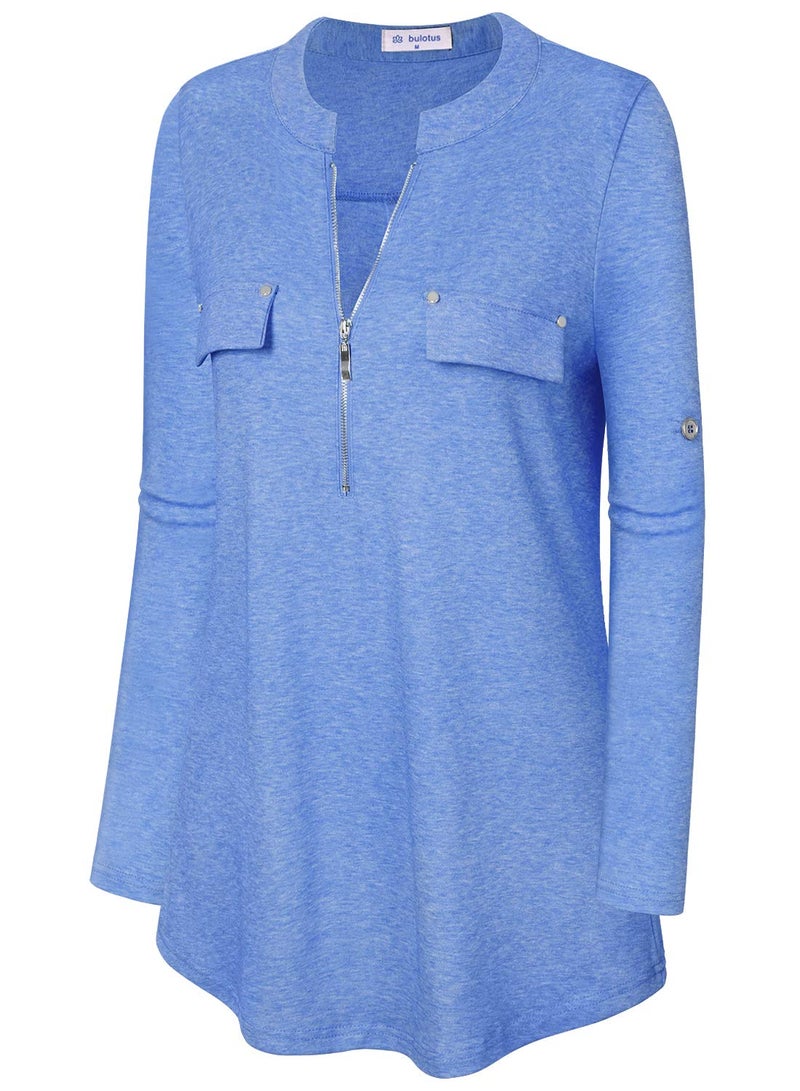 Bulotus Women's 3/4 Sleeve Casual Loose Jersey Knit Tunic Top for Ladies,Light Blue,Large - Image 3
